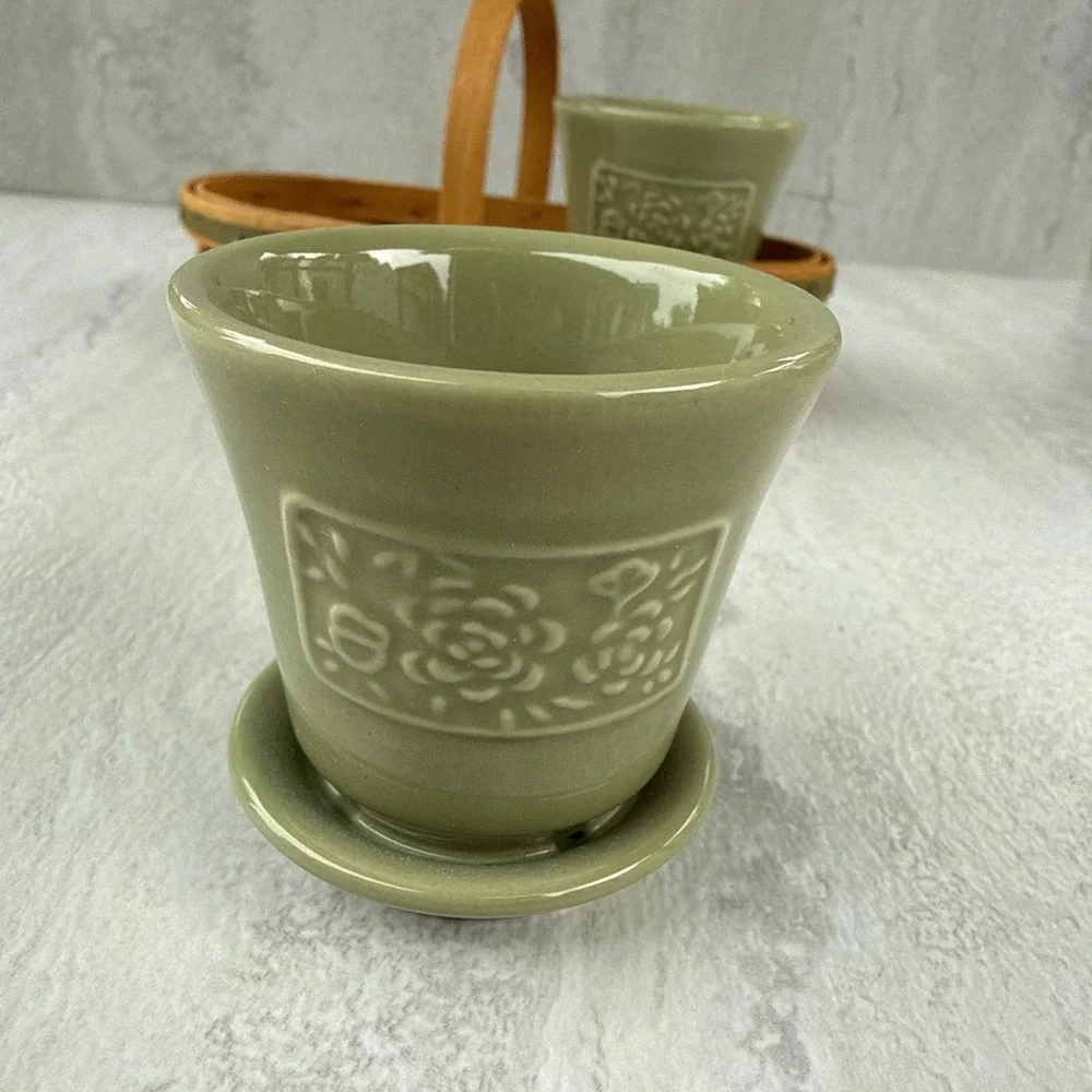 2005 Longaberger Collectors Club Miniature PEONY Basket + 2 Flower Pots #7617